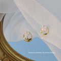 Gold Hollow Hoop White Camellia Flower Stud Earrings view 3