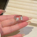 Adjustable Open Pearl Cluster Ring Clear Accents Two Colors view 2