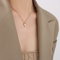 Gold Rose Steel Puffy Heart Pendant Snake Chain Necklace view 7