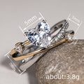 Two Tone Crossed Band Heart Clear Stone Finger Ring view 4