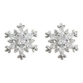 Silver Tone Clear Stone Six Point Snowflake Stud Earrings For Women view 5