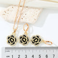 Gold Tone Black Rose Pendant Necklace and Huggie Earrings view 4