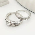 Silver Tone Engraved Ring Set With Clear Round Stones view 2