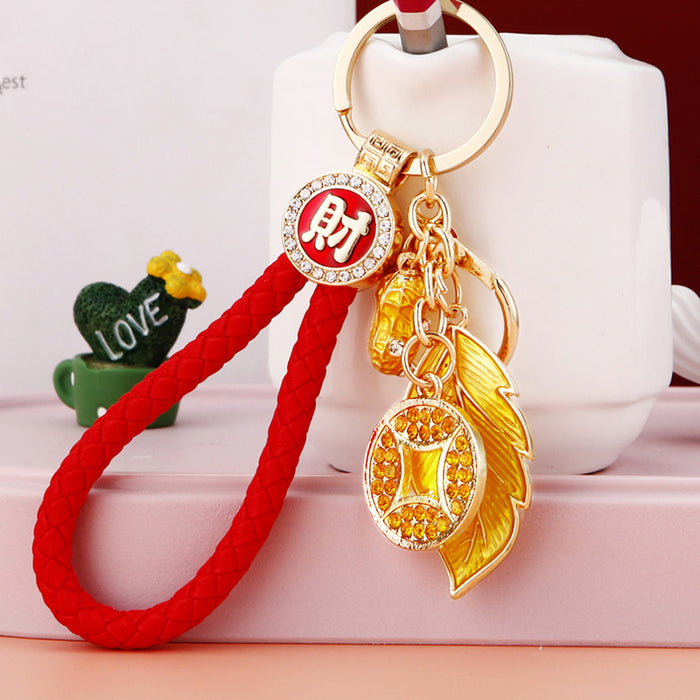 Jeweled Leaf and Coin Fortune Keychains with Multiple Wrist Loop Options