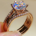 Round Six-Prong Solitaire Three-Ring Set In Three Metal Tones view 1