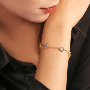 Heart And Square Zircon Station Bracelets Gold Or Steel