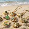 Six Reversible Colorful Enamel Style Gold Tone Disc Pendants view 4