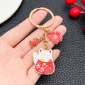 Red Lucky Cat Koi Blossom Fortune Metal Keychain Pair view 3