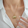 Clear Accent Scallop Shell Pendant Necklace In Two Tones view 2