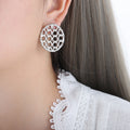 Round Hollow Mesh Chain-Link Stud Earrings Gold Steel view 7