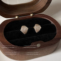 Gold Curved Pavé Crystal Stud Earrings Fan Shape Pair view 4