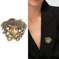 Textured Medusa Head Brooch in Silver and Antique Gold view 2