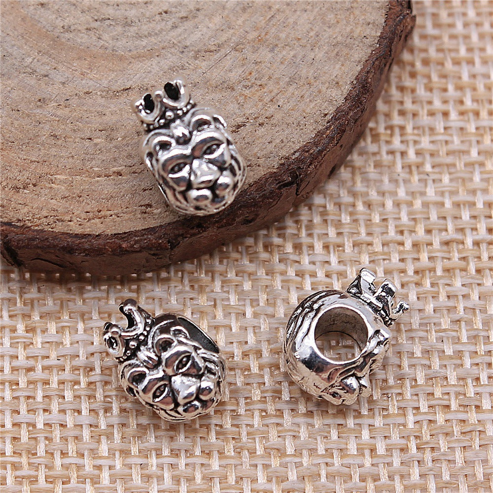 12x9x7mm 1.8g Antique Silver Zinc Alloy Crown Lion Head Large Hole Beads for DIY Bracelet Jewelry