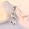 Silver Tone Twisted Teardrop Necklace With Clear Round Stone view 2