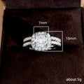 White Gold Tone Cushion Halo Bridal Ring Set Sizes 6-10 view 5