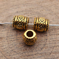 Antique Gold Geometric Engraved Barrel Metal Spacer Bead view 2