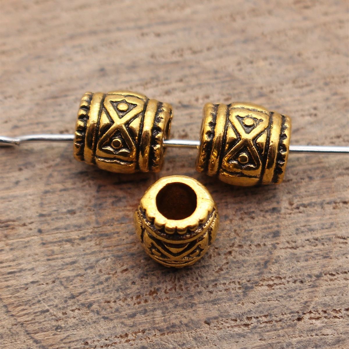 7.9x7.2x7mm 1g Antique Gold Zinc Alloy Carved Texture Tube Spacer Beads for Bracelet Jewelry Making