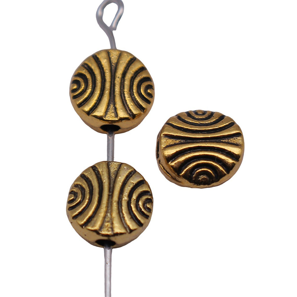 7.8x7.8x3.6mm 0.71g Antique Gold Zinc Alloy Arc Texture Round Flat Loose Metal Beads for Jewelry Making