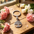 Silver Tree of Life Keychain Cross Bead Disc Charm view 3