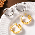 Textured Crumpled C-Shaped Hoop Earrings Gold Or Steel view 4