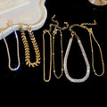 Sparkling Zircon Mixed Chain Six Piece Bracelet Set Gold Silver view 6