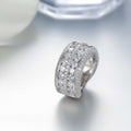 Silver Double Row Clear Pave Wide Band Ring Alloy S925 view 1