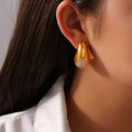 Teardrop Stud Earrings Zircon Pave Panel Gold Silver Metal view 3