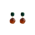 Green Square Top Amber Look Irregular Drop Stud Earrings view 5