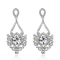 Champagne Silver Tone Champagne Crystal Floral Teardrop Metal Dangle Earrings view 6