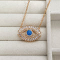 Blue Eye Pendant Necklace with Clear Halo in Gold Tone view 3