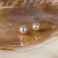 Gold-Tone Pearl Stud Earrings with Clear Pavé Halo view 3