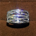 Extra-Wide Crisscross Multi-Rail Pave Ring In Silver Tone view 1