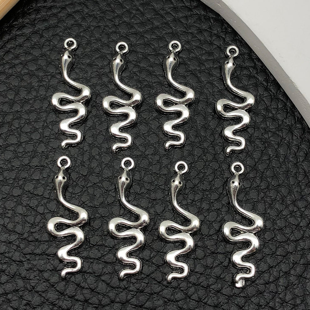 Antique Silver Zinc Alloy Snake Charm Pendant for DIY Bracelets Necklaces and Keychains