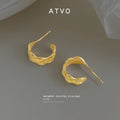 Gold Quilted C-Shape Half Hoop Stud Earrings Metal view 4