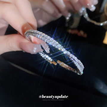 Crossing Double Row Crystal Bangle In Silver Tone Or Gold Tone