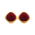 Velvet Square Stud Earrings in Black and Red with Metal Tone Details view 5
