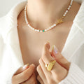 Freshwater Pearl Necklace Green Beads Gold Toggle Clasp view 1