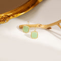 Gold Mint Green Square Cabochon Leverback Drop Earrings view 4