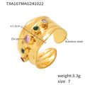 Hammered C Hoop Earrings Open Cuff Ring Multicolor Zircon view 7
