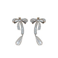 Silver Tone Bow Jewelry Options With Clear Crystals And Pearl Drops view 5