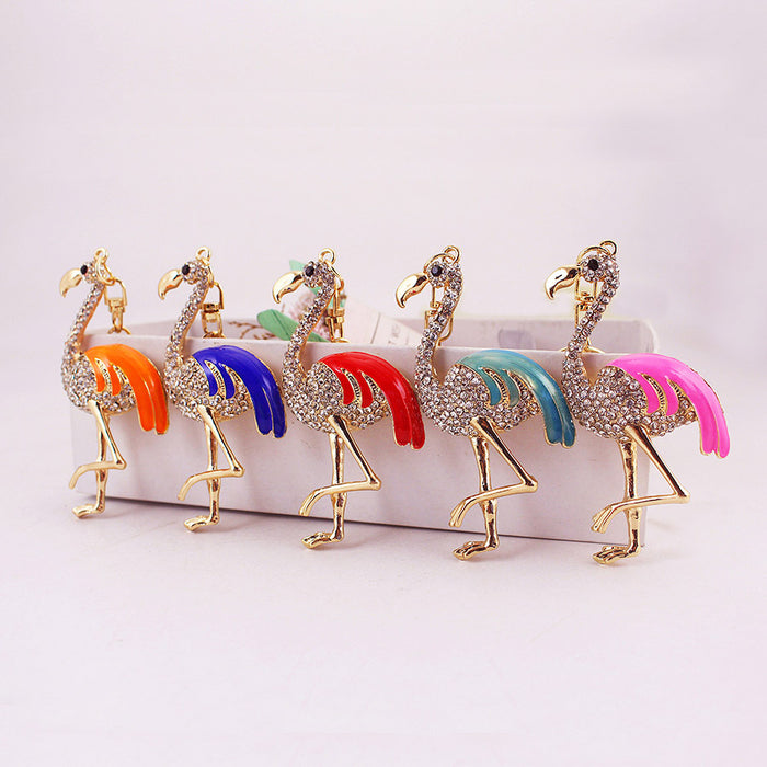 Rhinestone Flamingo Keychain With Colorful Wing Detail