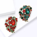 Antique Gold Hollow Floral Rhinestone Brooch Green Red Pin view 4