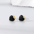 Gold Tone Enamel Heart Stud Earrings in Green White Black and Red view 4