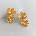 Gold-Tone Textured Dual Flower Convertible Drop Earrings view 3