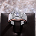 Two Tone Wide Square Center Stone Statement Ring With Polished Clear Stone Detail view 4