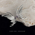 Silver Tone Butterfly Wing Purple Crystal Stud Earrings view 3