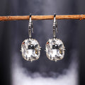 Cushion Clear Stone Long Drop Earrings In Polished Silver Tone view 3