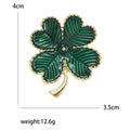 Textured Striped Four Leaf Clover Brooch in Green or Navy view 5