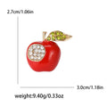 Red Enamel Apple Brooch With Green Crystal Leaf and Clear Slice view 5
