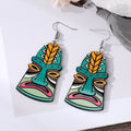 Silver Tone Colorful Printed Acrylic Face Mask Hook Earrings in Five Designs view 6
